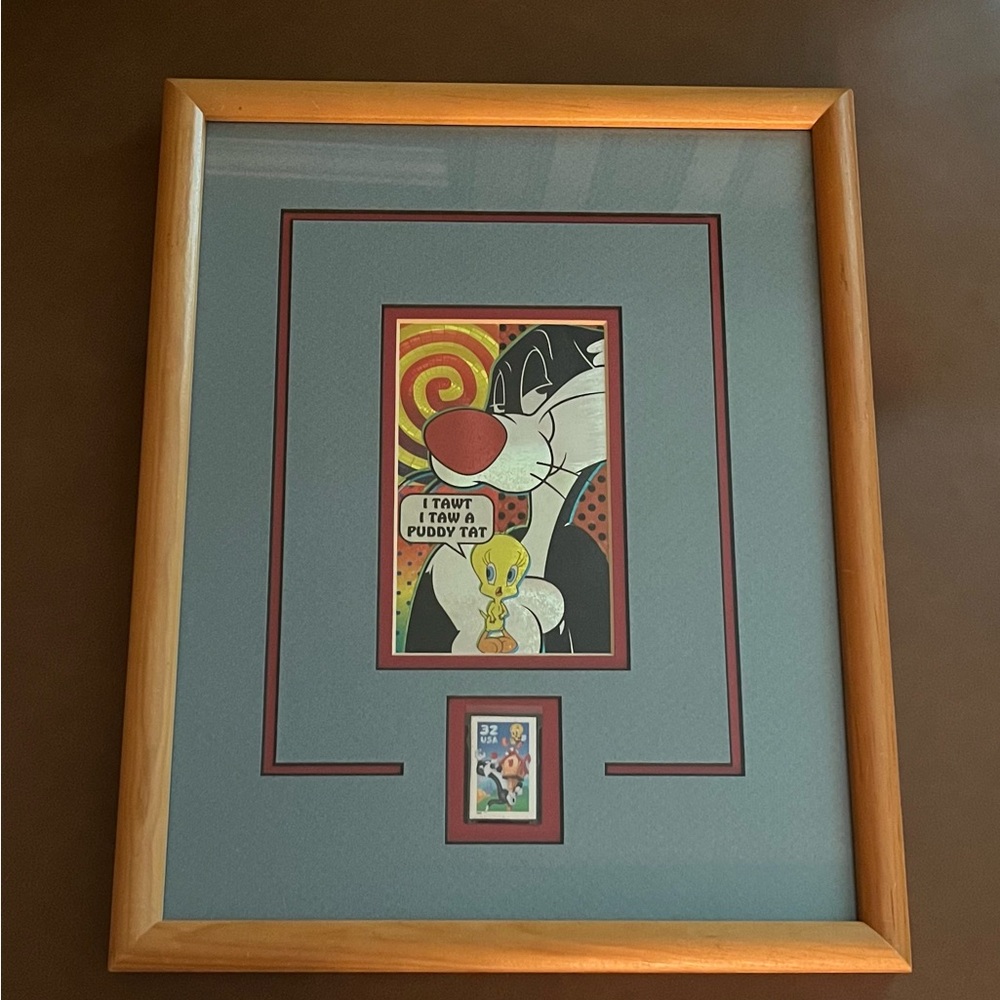 Looney Toons Sylvester and Tweety Bird Print w/ First Day Postage Stamp